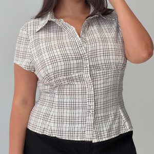 Cottesloe Blouse Top Brown Check Curve