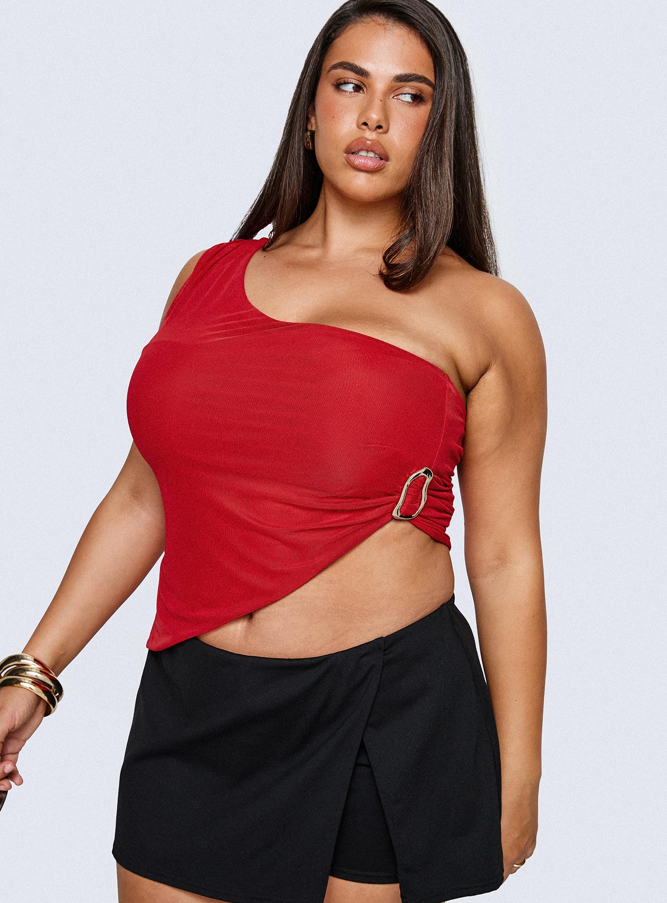 Machiatto One Shoulder Top Red Curve
