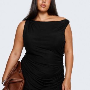 Bella Luna Ruched Mini Dress Black Curve