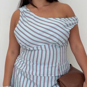 Del Rio Off The Shoulder Top Blue / Maroon Curve