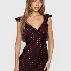 Kamillah Frill Mini Dress Burgundy Polka Dot