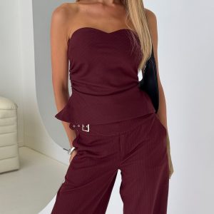 Keighly Strapless Draped Top Berry Pinstripe