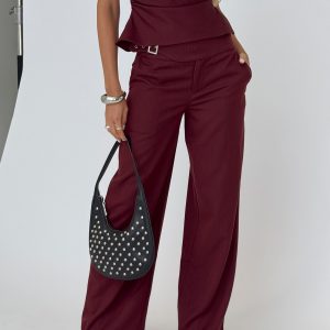 Jinny Relaxed Buckle Tailored Pants Berry Pinstripe