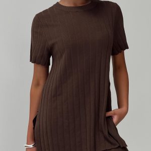 Niah Ribbed Top Chocolate