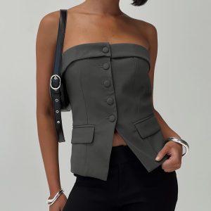 Change It Up Strapless Top Grey