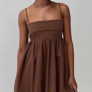 Layken Bubble Hem Mini Dress Chocolate