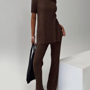 Palomia Ribbed Pants Chocolate