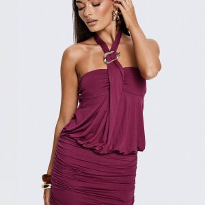 Nicolea Halter Hardware Mini Dress Plum