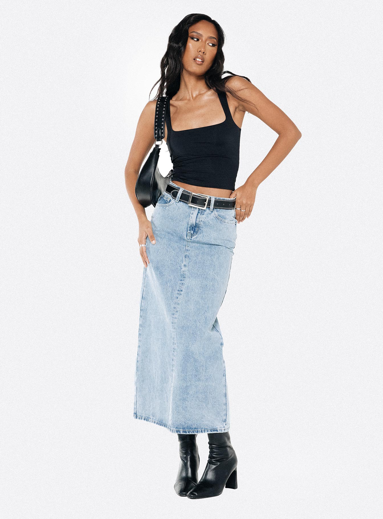 Whessler Split Back Denim Midi Skirt Angel Blue - Image 6