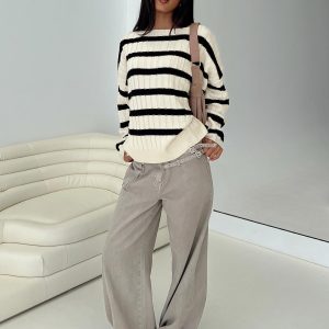 Elenita Wide Neck Knit Sweater Black / White