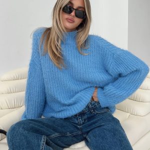 Gavelston Crew Neck Waffle Sweater Blue