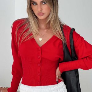 Wistfully Knit Cardigan Red