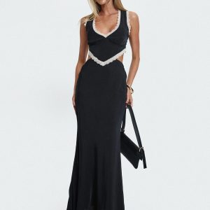 Keila Lace Trim Maxi Dress Black / Cream