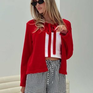 Norine Tie Up Knit Sweater Red