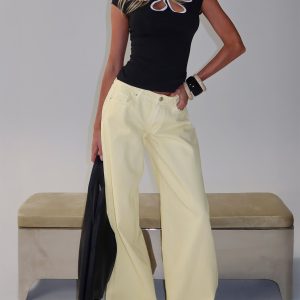 Ramos Low Rise Wide Leg Jeans Butter Lemon
