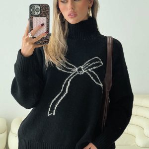 Shes So Sweet Bow Knit Sweater Black