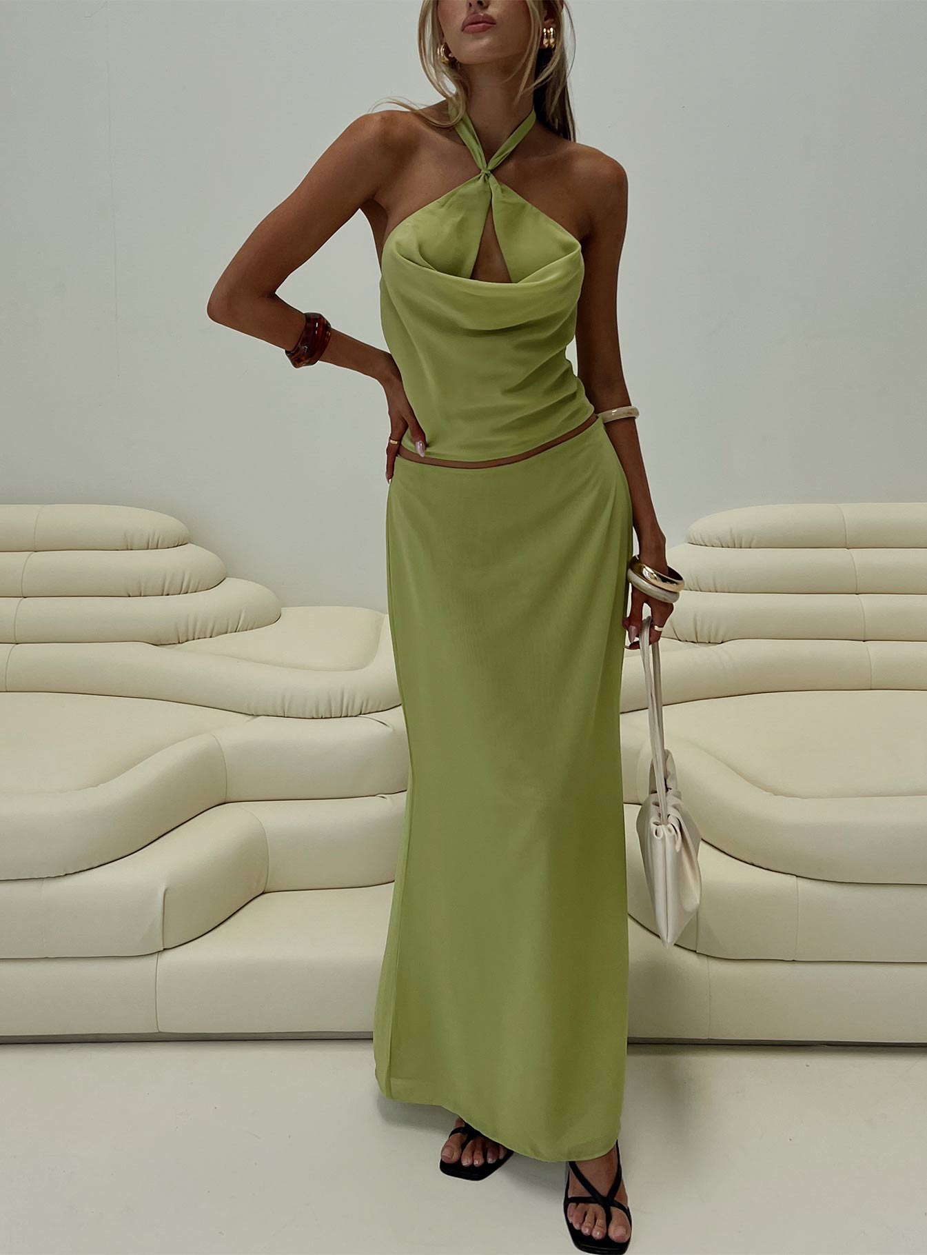 Eleganza Maxi Skirt Green - Image 8