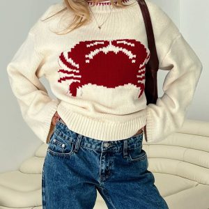 Coastlines Knit Sweater Cream / Red