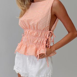 Antiqued Tie Side Top Orange Check