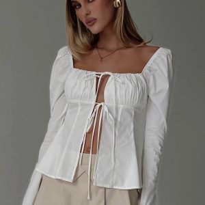 Lilibette Tie Up Long Sleeve Top White