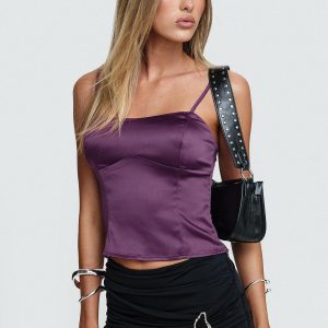 Marcelline Satin Top Plum
