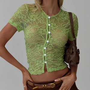 Lindy Button Up Sheer Top Green