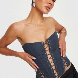 Eden Lace Up Corset Blue