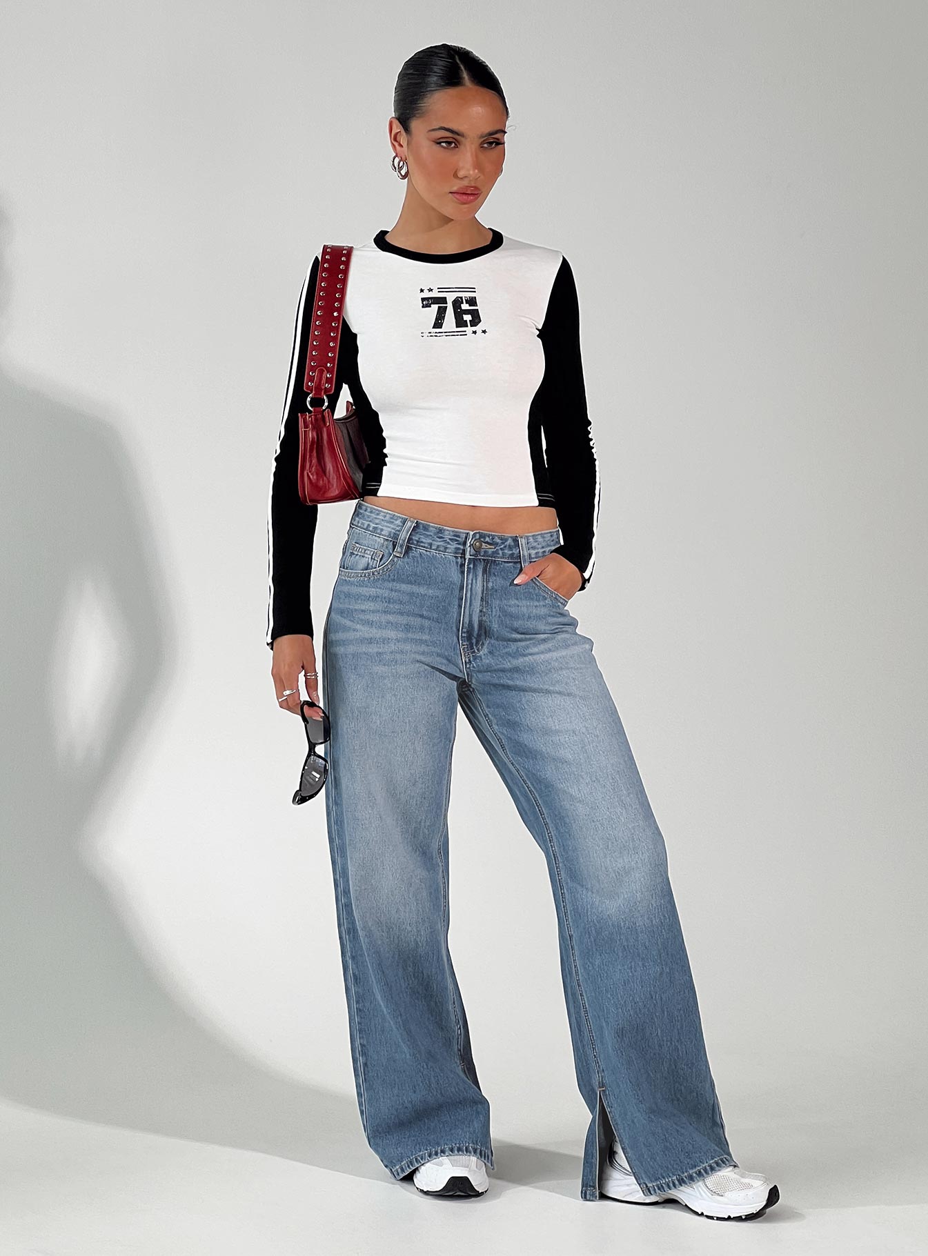 Azula Mid Rise Wide Leg Denim Jean Mid Blue - Image 6