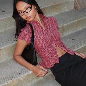 Meryn Ruched Top Red Check
