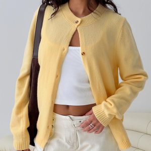 Arica Button Up Knit Cardigan Lemon