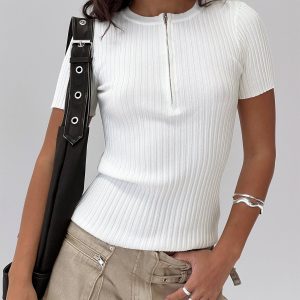 Hold The Line Zip Through Top White