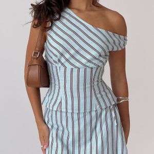 Del Rio Off The Shoulder Top Blue / Maroon