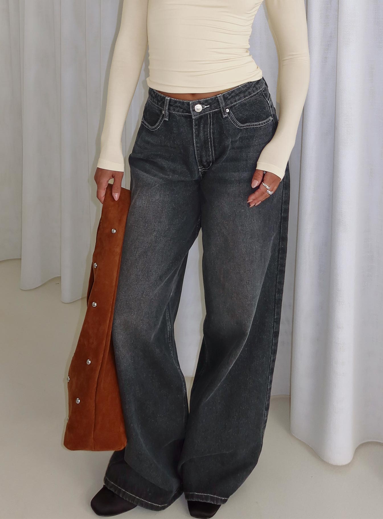 Naylor Wide Leg Jeans Grey Wash - Image 8