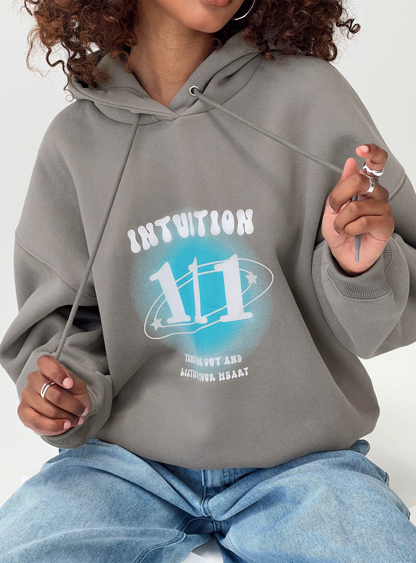 Intuition Hooded Sweatshirt Bubble Text Charcoal - Image 6
