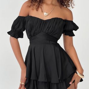Poppins Off Shoulder Romper Black