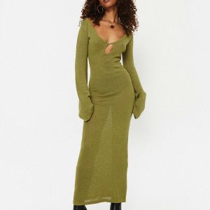 Balart Long Sleeve Maxi Dress Green
