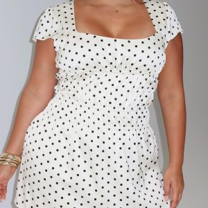 Evangelie Ruched Mini Dress White Polka Curve
