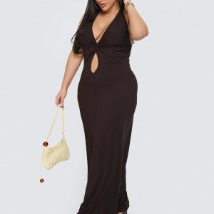 No Hard Feelings Twist Maxi Dress Brown Curve