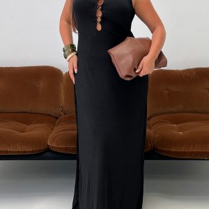 Dejonge Ring Sleeveless Maxi Dress Black Curve