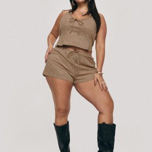 Eternal Youth Faux Suede Short Taupe Curve