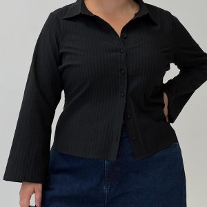 Anni Pinstripe Shirt Black Curve