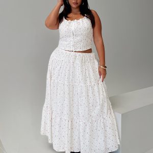 Cherry On Top Maxi Skirt White Floral Curve