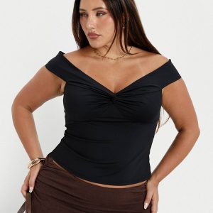 Maxeina Off Shoulder Twist Top Black Curve