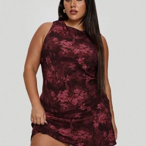 Vivre Mini Dress Burgundy Paisley Curve