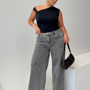 Wolfie High Rise Wide Leg Slouchy Jeans Steel Curve