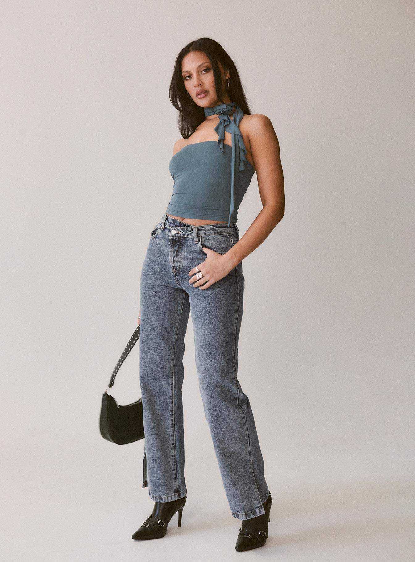 Brunell Asymmetrical Waistband Jeans Mid Wash - Image 2