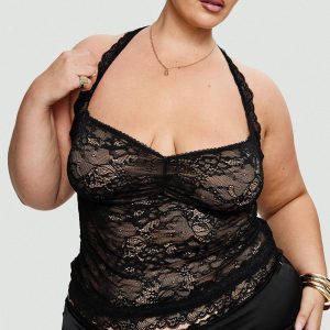 Fantasize Lace Halter Top Black Curve