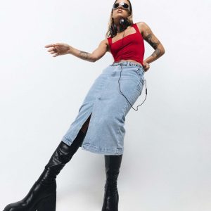 Endgate Midi Skirt Mid Wash Denim