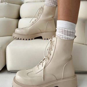 Dovie Combat Boots Ecru