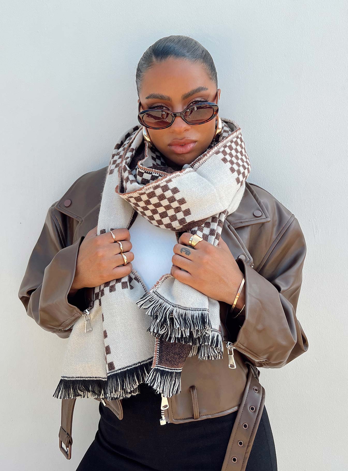 Ruthie Check Scarf Brown / White - Image 5